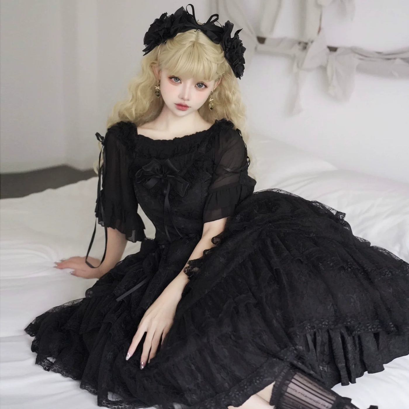 Eieyomi - Iris Love - Gothic Princess Lolita JSK Dress & Elegant Chiffon Top