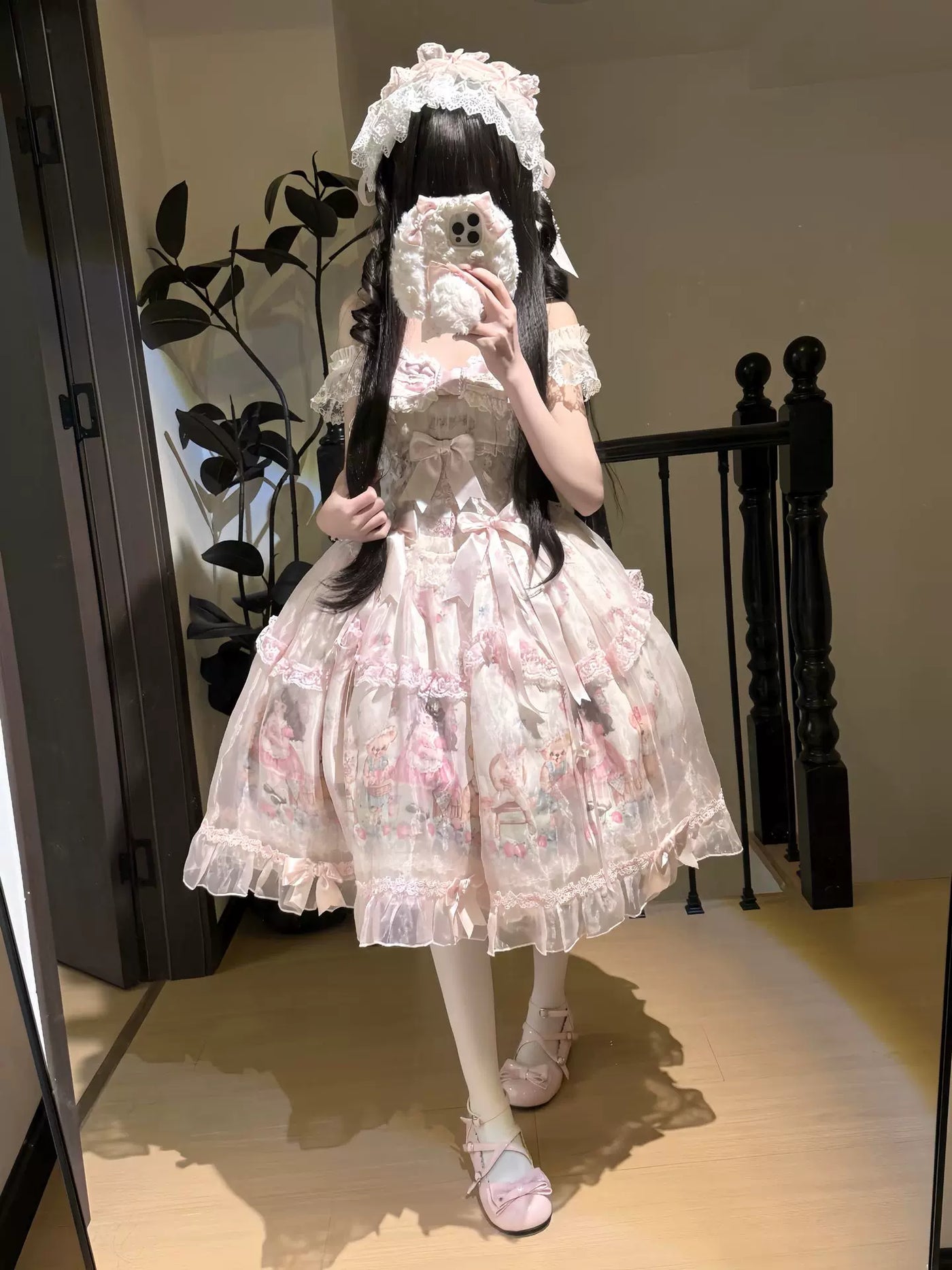 Creamy - Berry Cute - Printed OP Dress with Layered Ruffles and Bow Details
