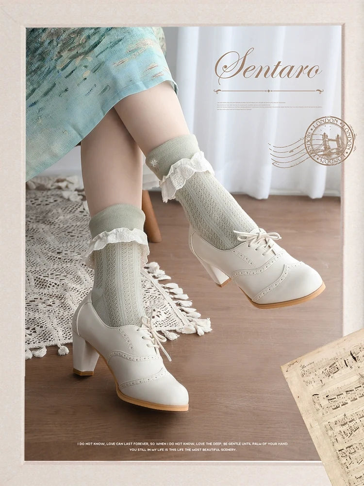 Sentaro - Retro Lolita Heel Shoes Handmade - Perforated Strap Leather Shoes Shoes