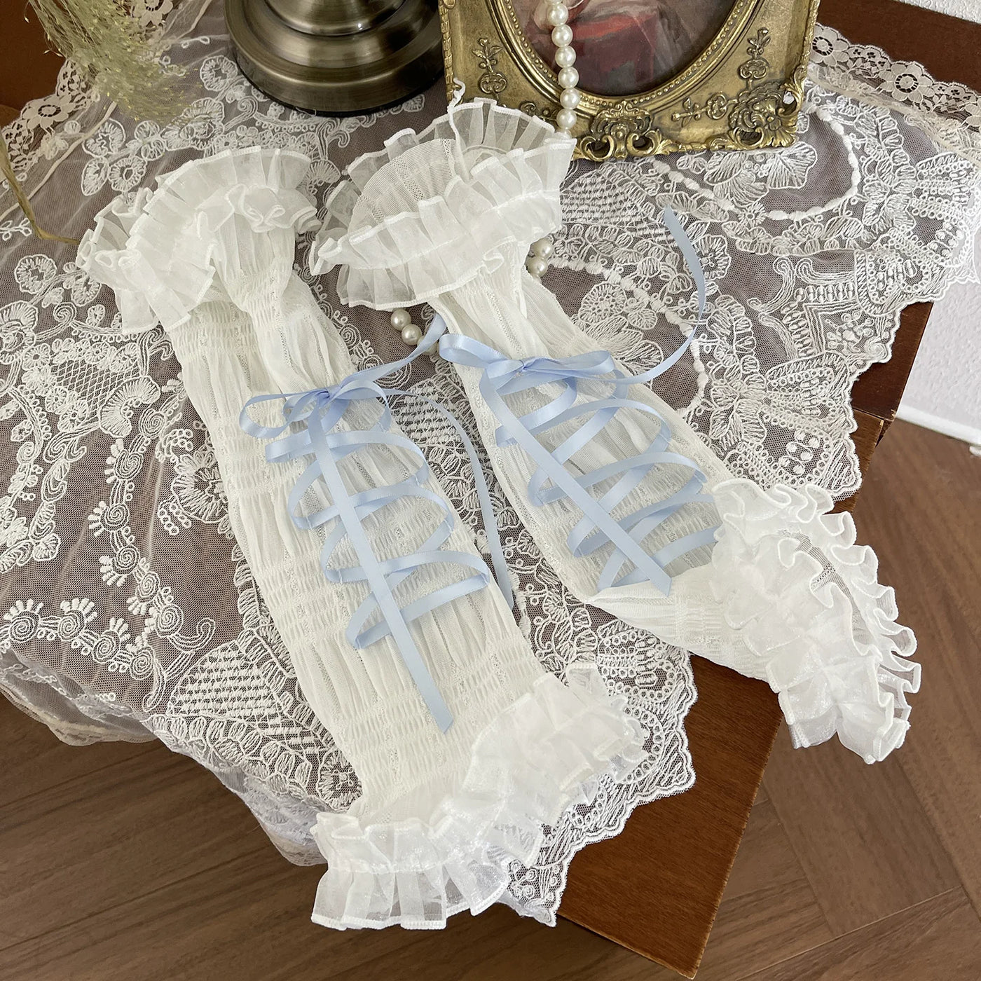 Sock Noble - Ballet Ribbon - Ruffled Hand Sleeves with Coloured Tie Options