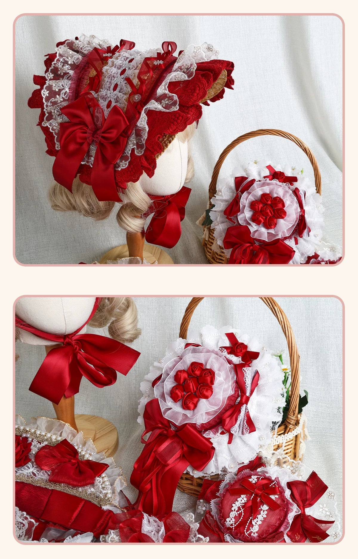 Stardust Rose - Rose Bow Collection - Headwear with red rose motifs