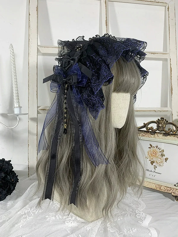 Sweet Jelly Lolita - Gothic Lolita Headband Black Bow - Lace Hair Accessory Headwear