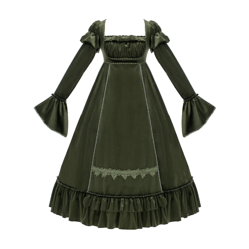 With PUJI - Candlelight Feast - Lolita OP Dress, Ruffle Trim & High-waist Silhouette detail view 7