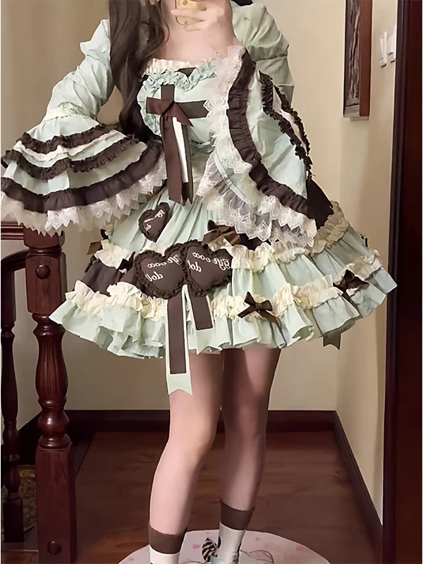 Creamy - Mint Chocolate - JSK Dress Set with a Hime-Sleeve Vest