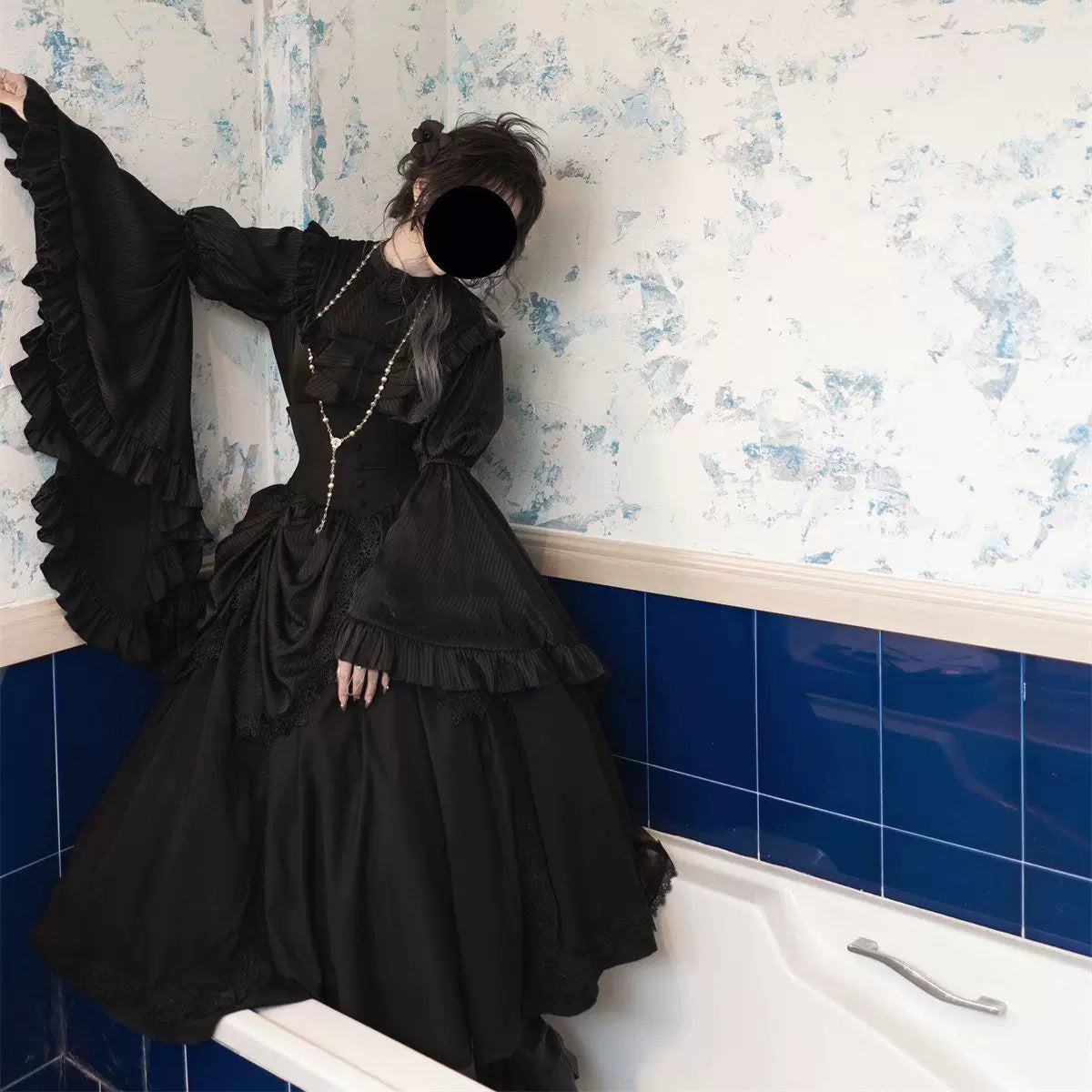 Sweetheart Dream Machine - Gothic Hime - Hime-Sleeve Top and Fishbone Skirt Set