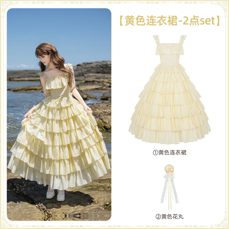 With PUJI - Foam Rain - Lolita OP Dress, Ruffle Trim & Square Neckline detail view 7