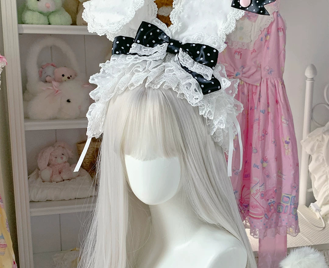 roji roji - Sweet Rabbit Lace - Rabbit-Ear Headband with Layered Lace and Bows