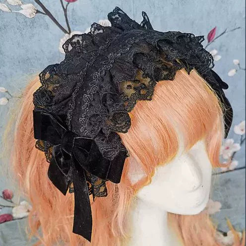 Canon Of Floral Melody - Gothic Lolita Black JSK Dress, Jacquard Pattern Hairband Only (one size / choose M) S