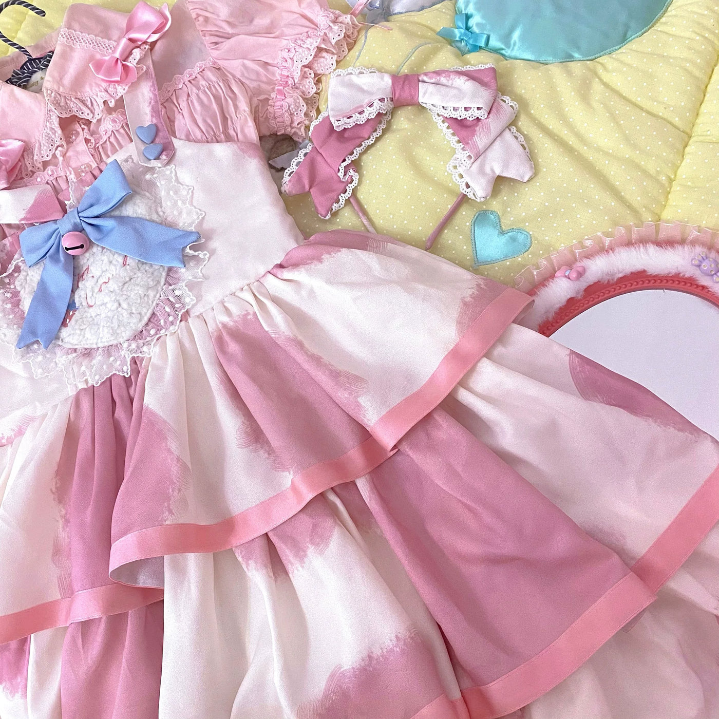 Tata Long Ear - Milk Cake Cow Print - Cow-Print JSK Dress with Three-Section Skirt