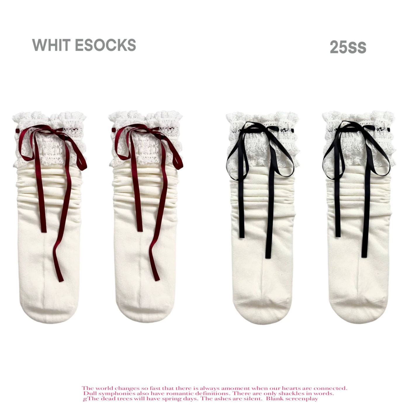 White Socks - Ballet Bow - Mid-calf socks with lace trim and ribbon-bow ties