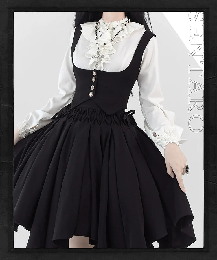 Sentaro - Pleated Irregular Knit Floral Slim - Fit Vest and Half Skirt Set SK Skirt