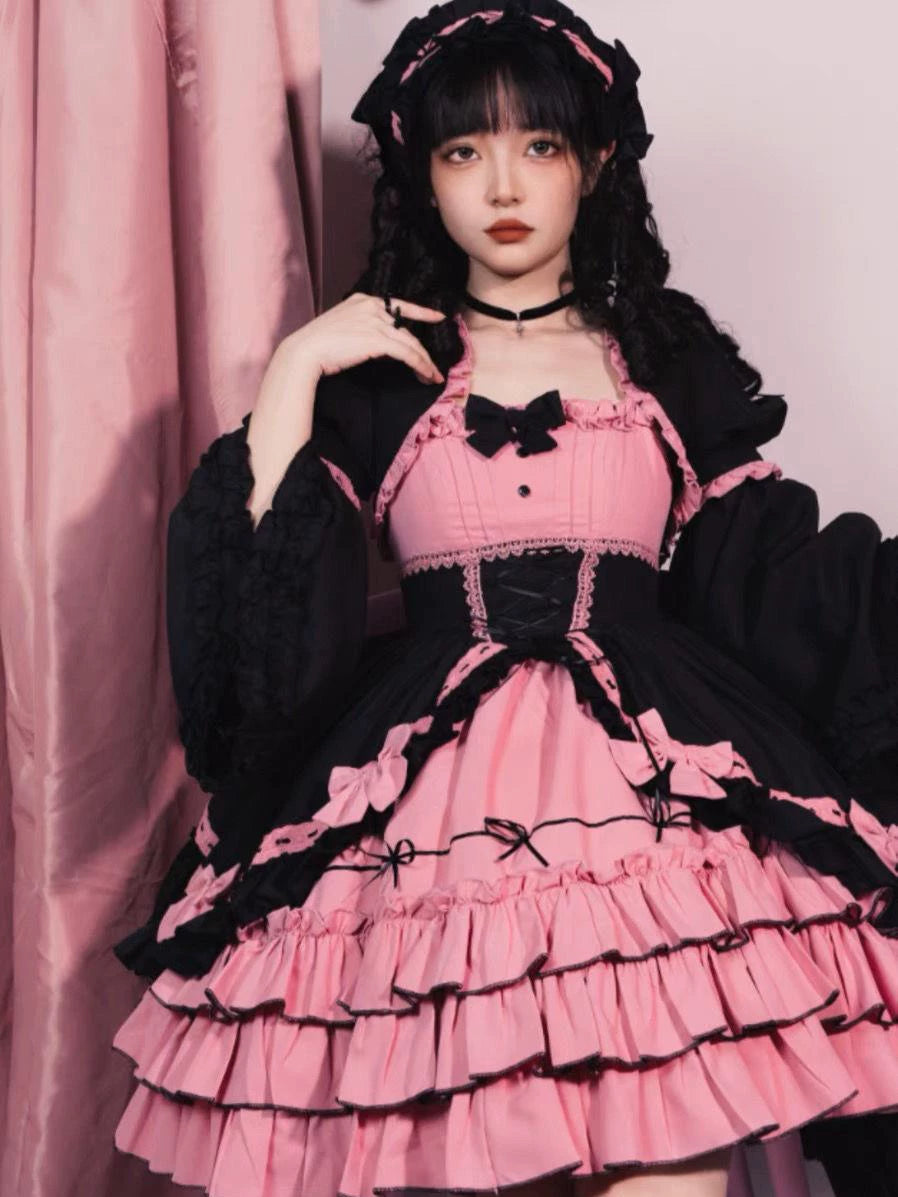 Layered JSK dresses shown in front and outdoor model styling views.