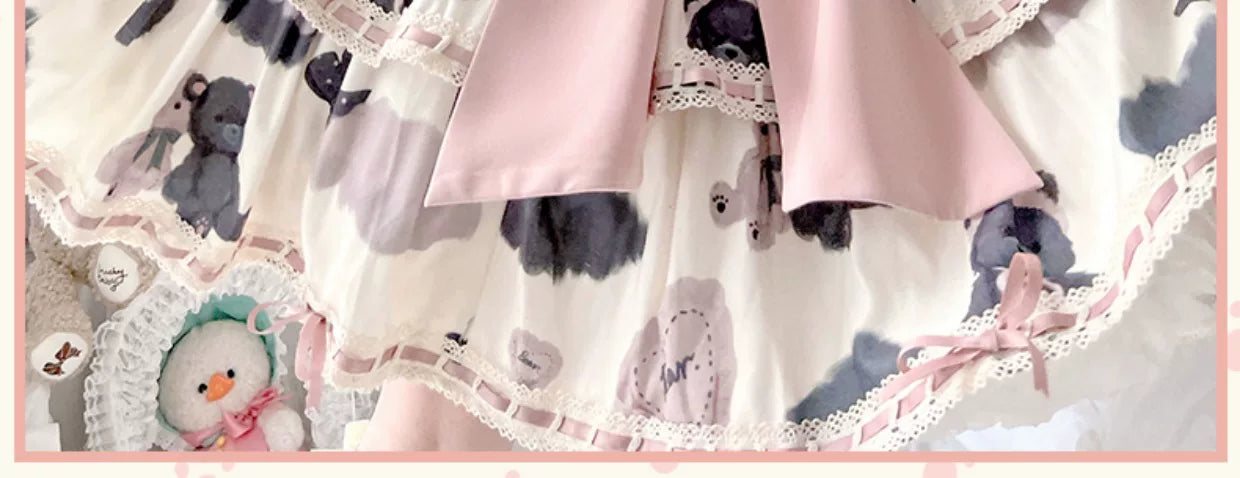Baozi Pig - Bopi Bear - Three-Tier JSK Dress with Bear-and-Heart Motifs