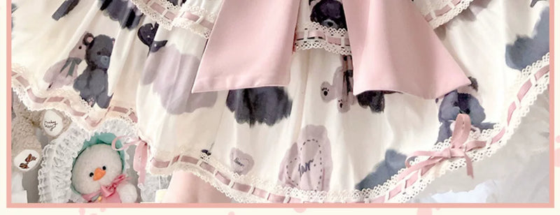 Baozi Pig - Bopi Bear - Three-Tier JSK Dress with Bear-and-Heart Motifs