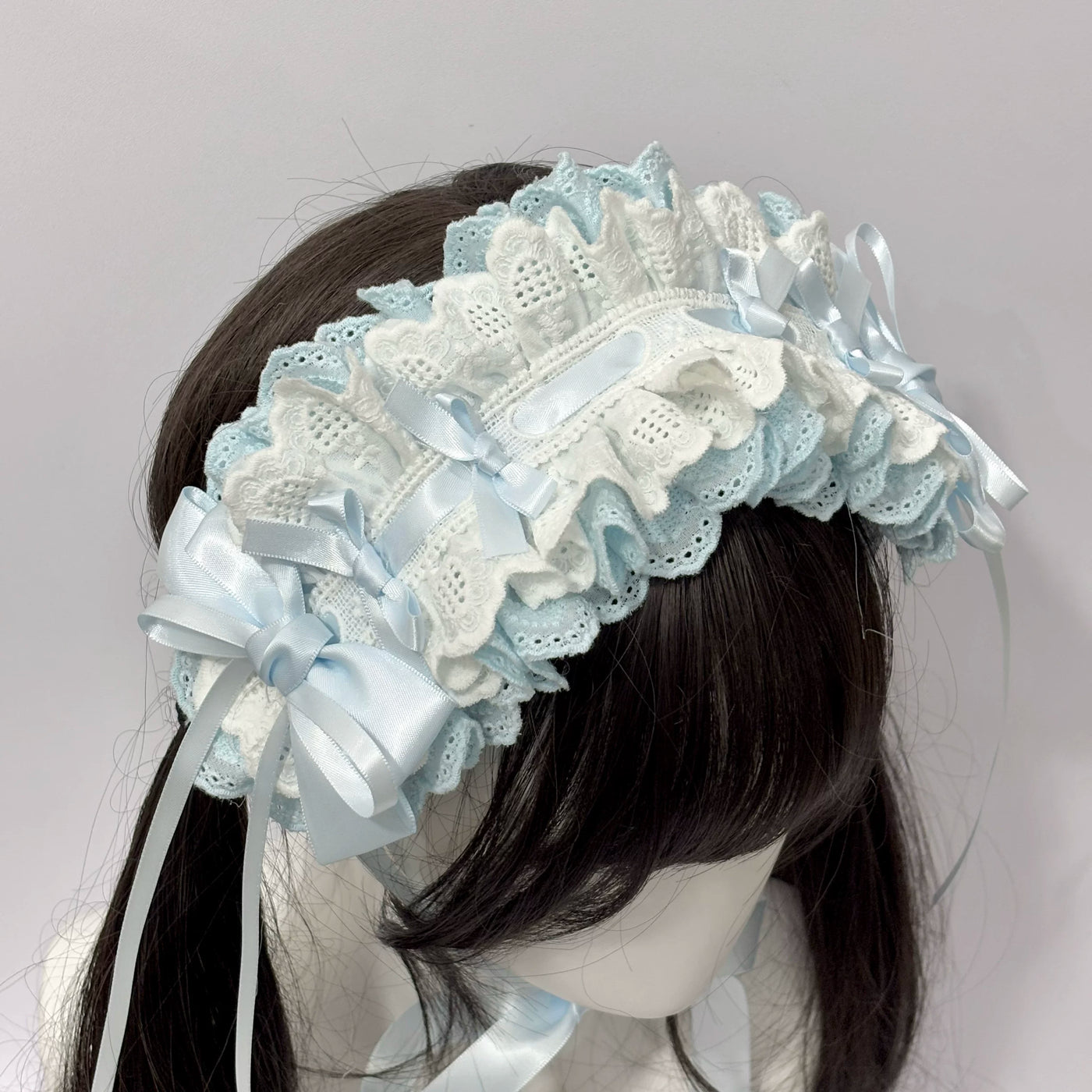 Cat Tart - Handmade Lace Bow - Lace-Trimmed Headband with Ribbon Ties