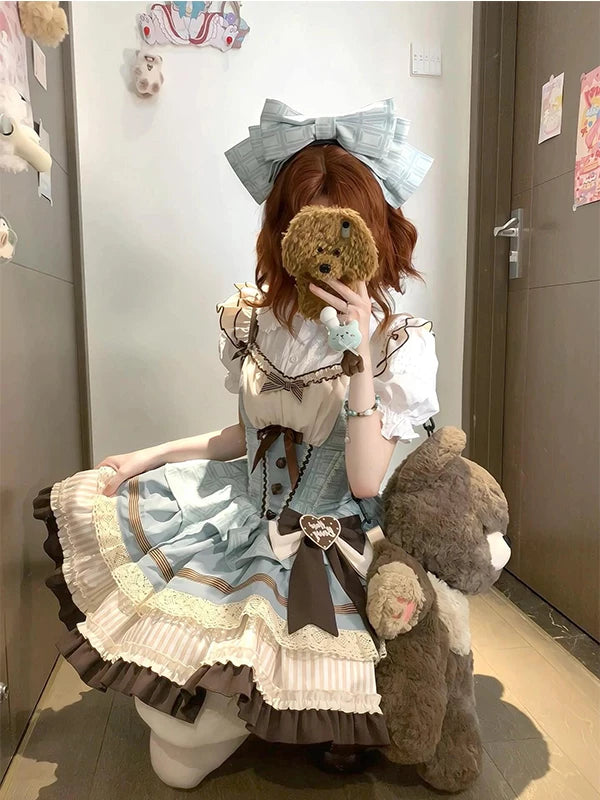 Creamy - Mint Chocolate - Mint Chocolate JSK Set with a Short-Sleeved Shirt and Waist Bow