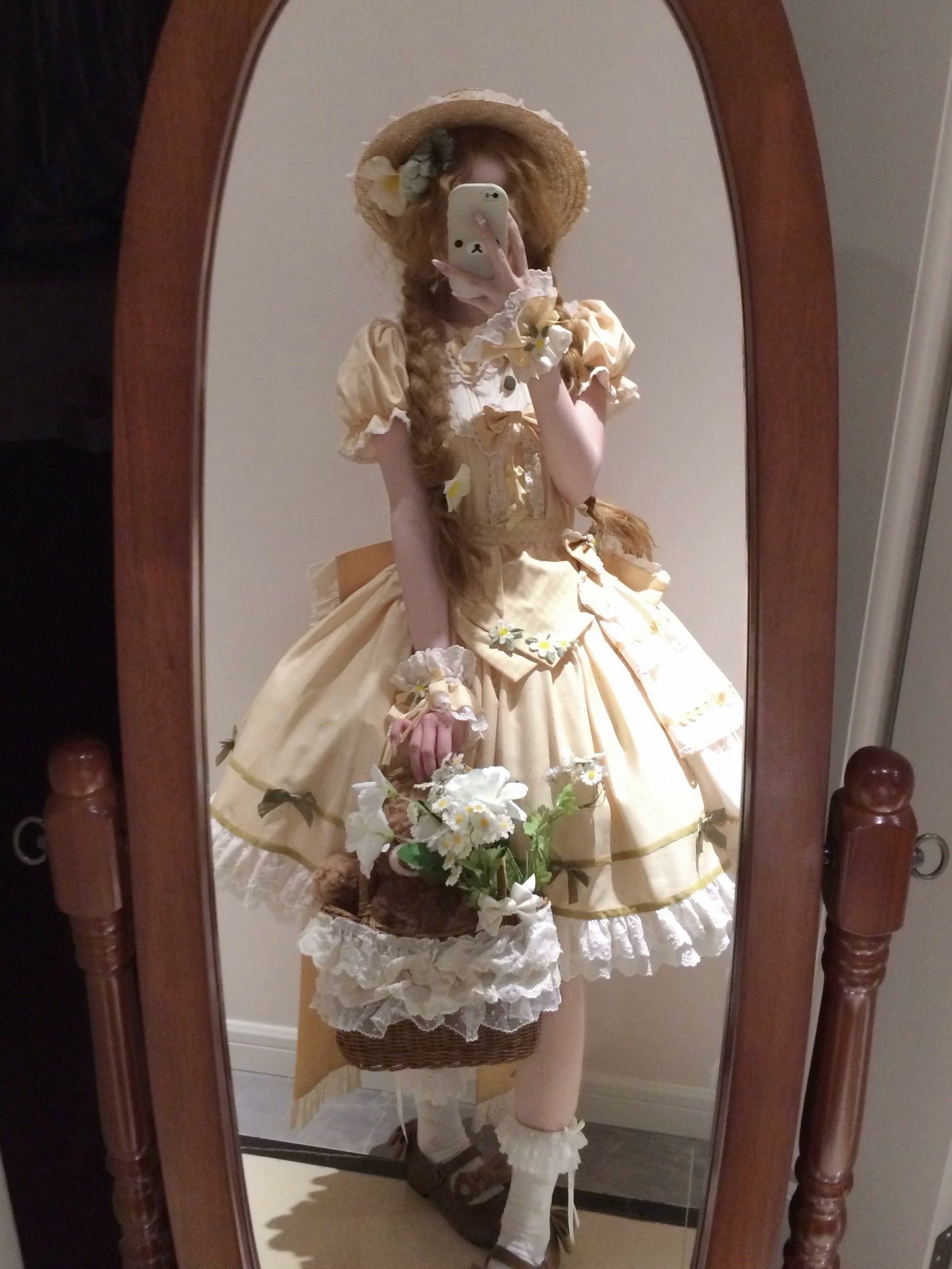 Fluffy Bunny Bubble Cake - Lemon Mille-Crepe - Yellow Side-Cut OP Dress with Lace Trim