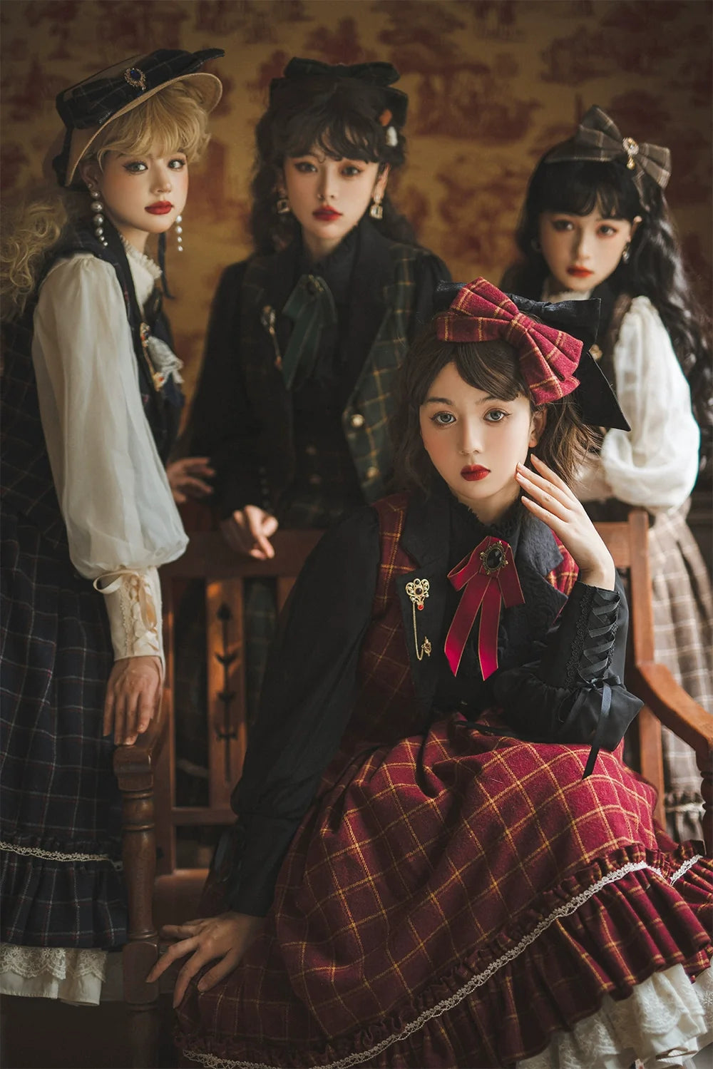 Miss Point - Rose - Elegant Lolita Fishbone Grid Skirt Customized