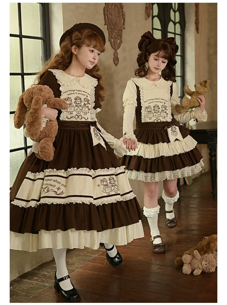 With PUJI - Sugar Frost Tale - Kawaii Lolita OP Button Closure Dress, Lamb & Bunny Embroidery