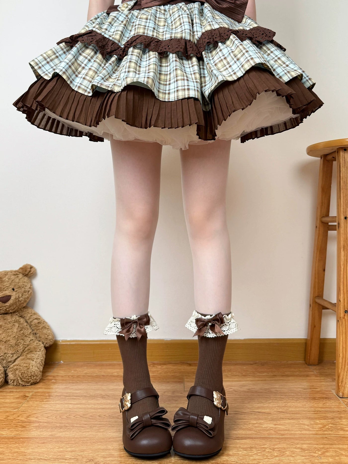 Chubby Bear Tales - Caramel Cocoa - Calf and Mid-Calf Socks with Lace Cuffs