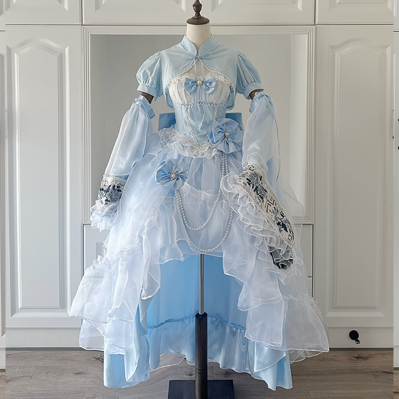 Daydream Whispers - Blue-and-White Porcelain - Lolita Fashion collection with layered translucent panels