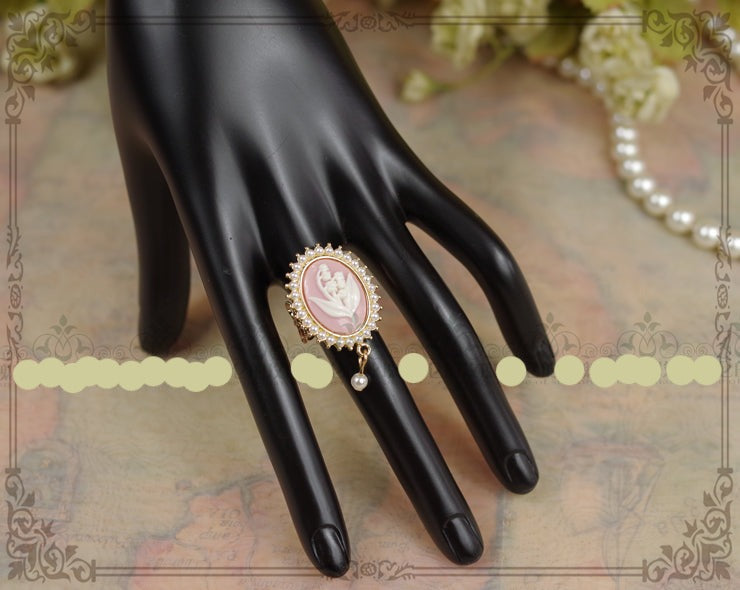 Rose of Sharon - Cameo Lolita Pearl Rings 4 Colors - Hand Accessory