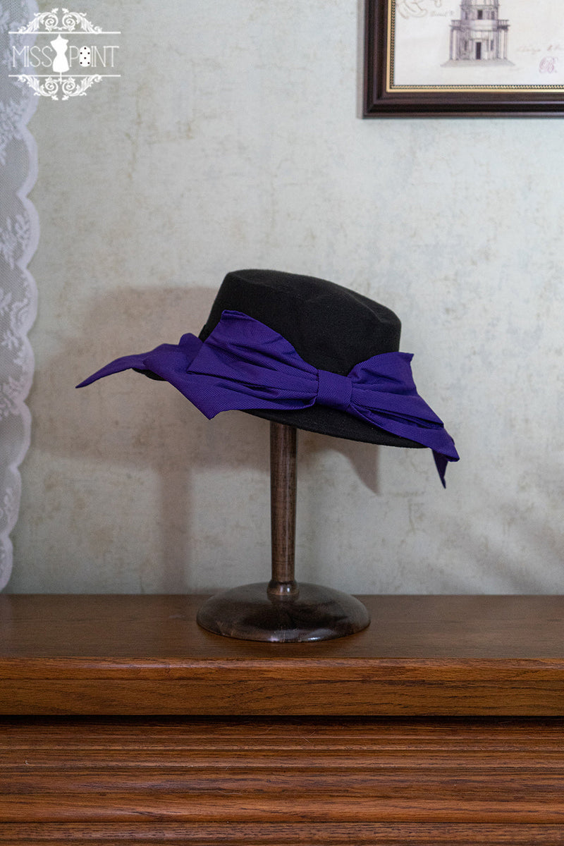 Stripped Lolita Headband Veil Hat Clip Necklace dark purple top hat