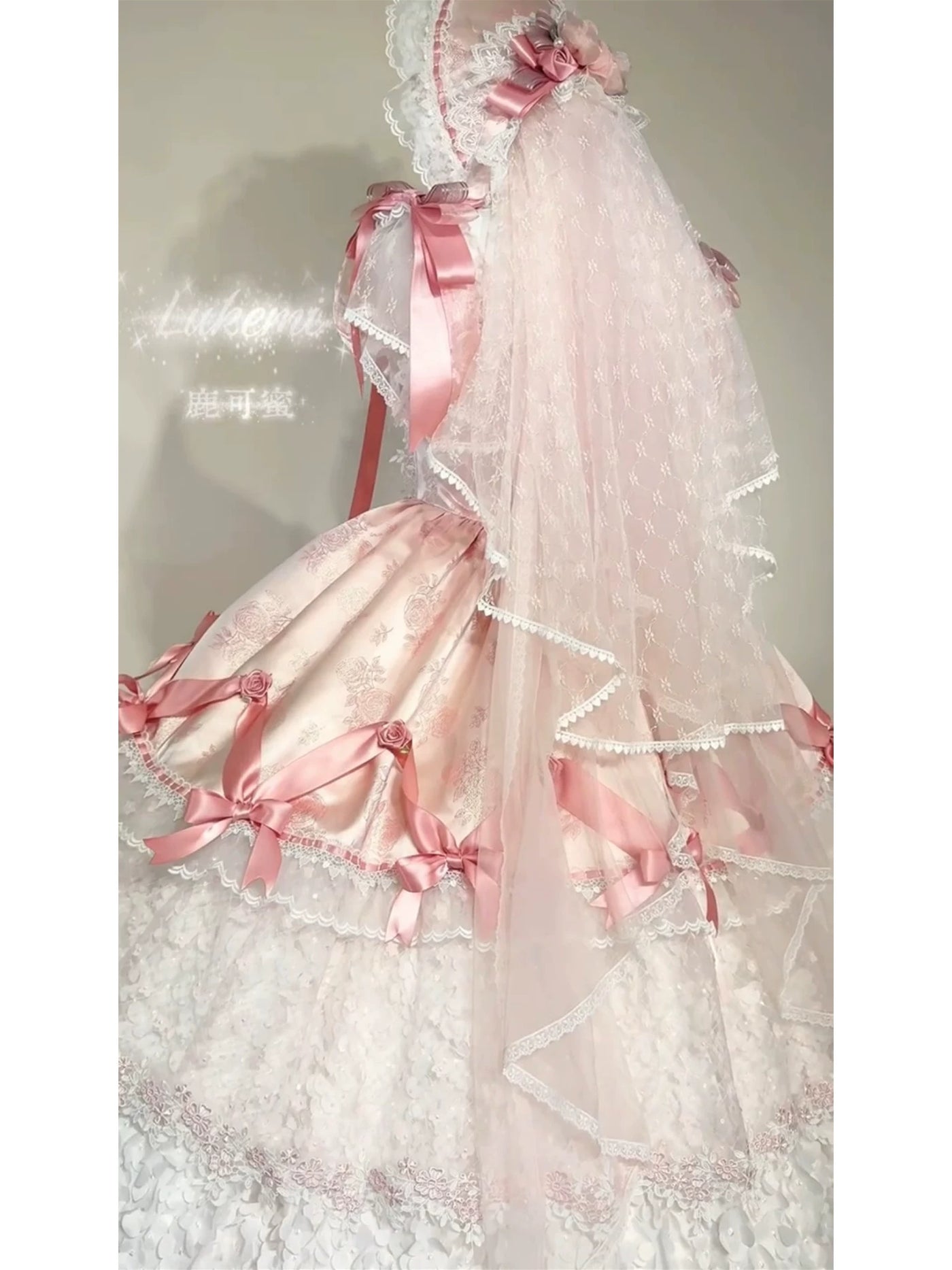Emoji Dream - Sweet Lolita Formal Gown - Pink tiered lace Sweet