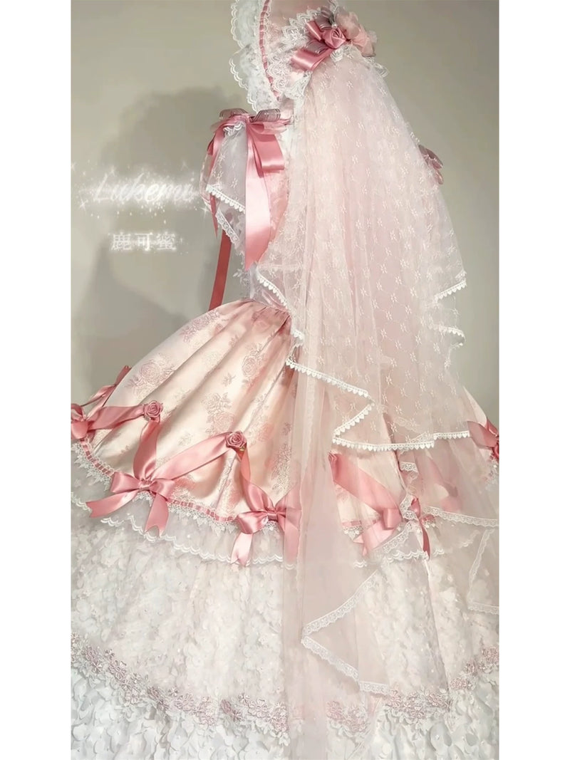 Emoji Dream - Sweet Lolita Formal Gown - Pink tiered lace Sweet