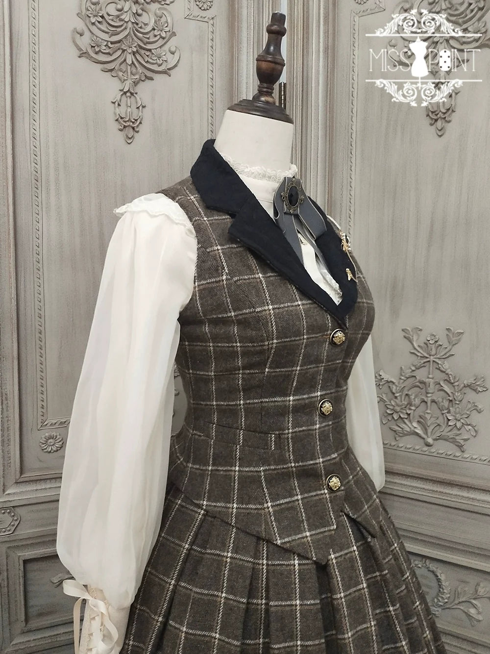 (BFM)Miss Point~Rose~Elegant Lolita Pliad Print Vest Customized M dark brown grid (L M) 32510:385460