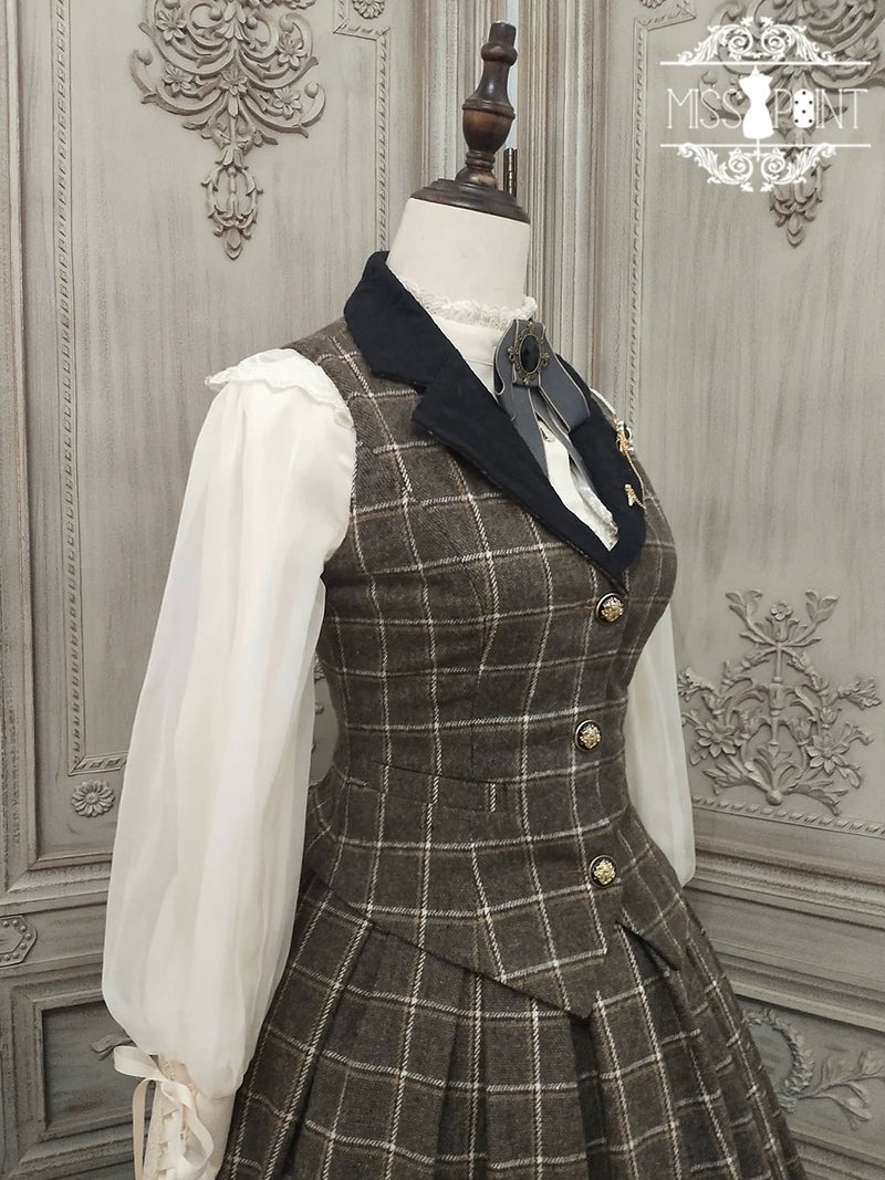 (BFM)Miss Point~Rose~Elegant Lolita Pliad Print Vest Customized M dark brown grid (L M) 32510:385460