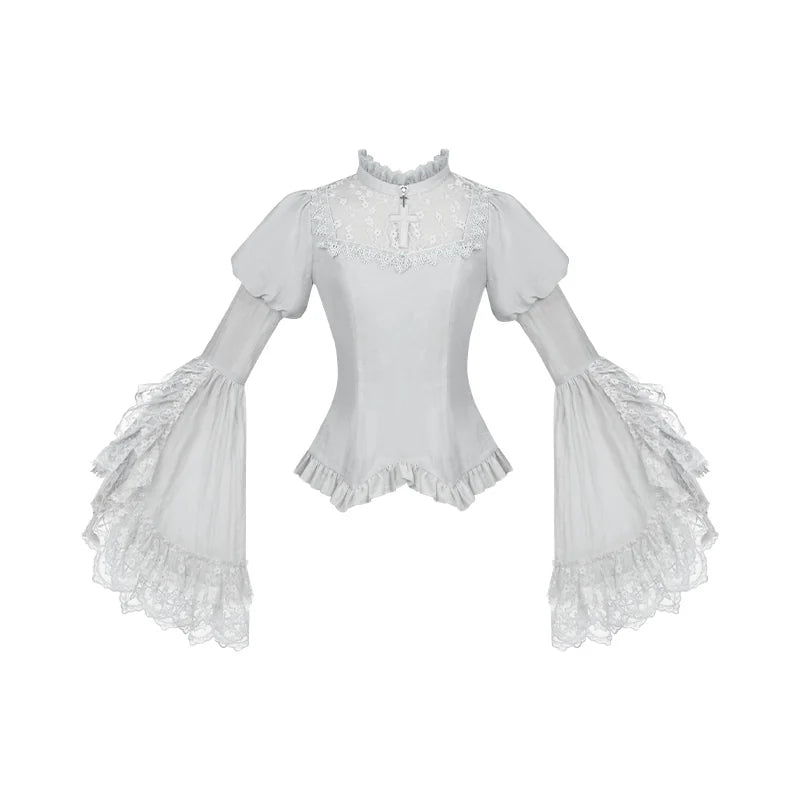 With PUJI - Humanoid Robot - Silver Gothic Lolita Mermaid Skirt Set detail view 15