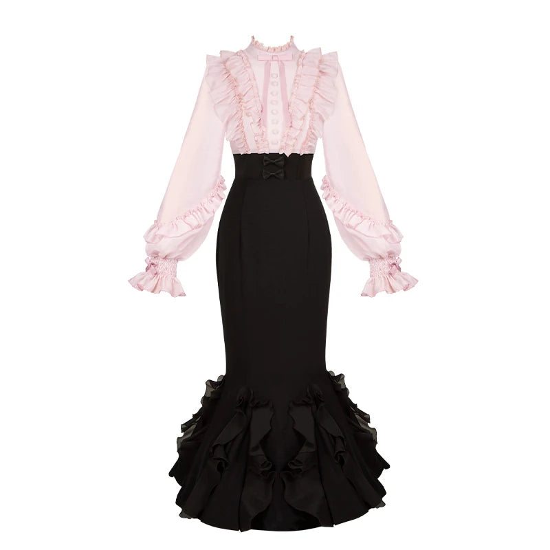 With PUJI - Miss Laura: Long-sleeve Mermaid - Lolita OP Dress, Ruffle Trim detail view 7