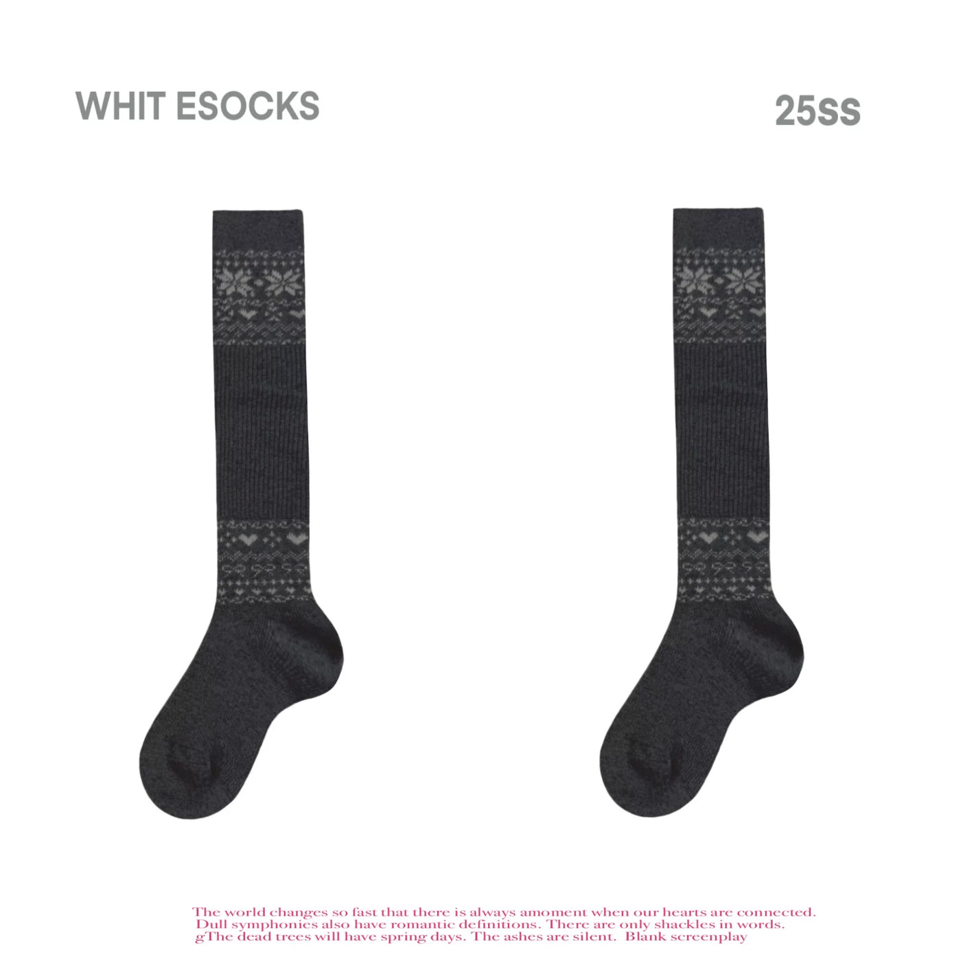 Black Nordic mid-calf socks with Fair Isle-style pattern bands