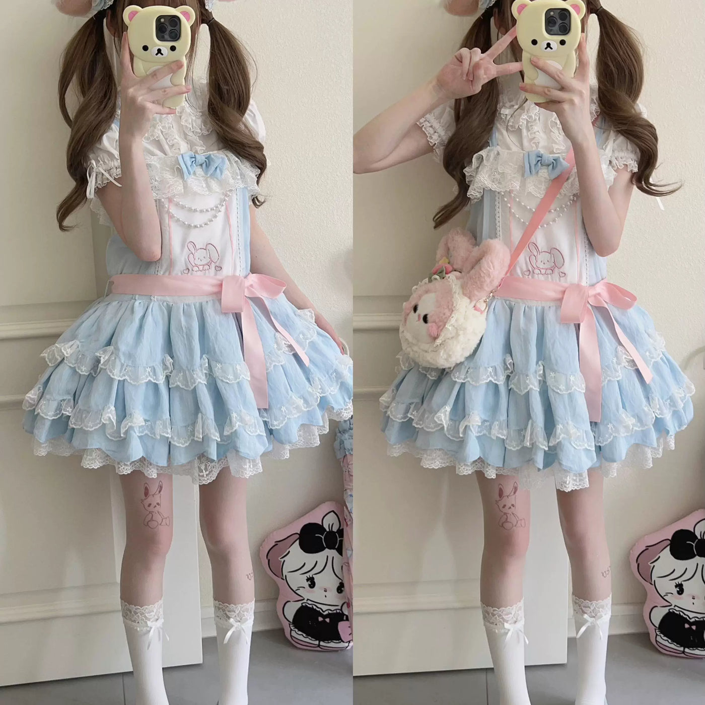 Tata Long Ear - Layered Rabbit - Blue JSK Dress with Layered Ruffles