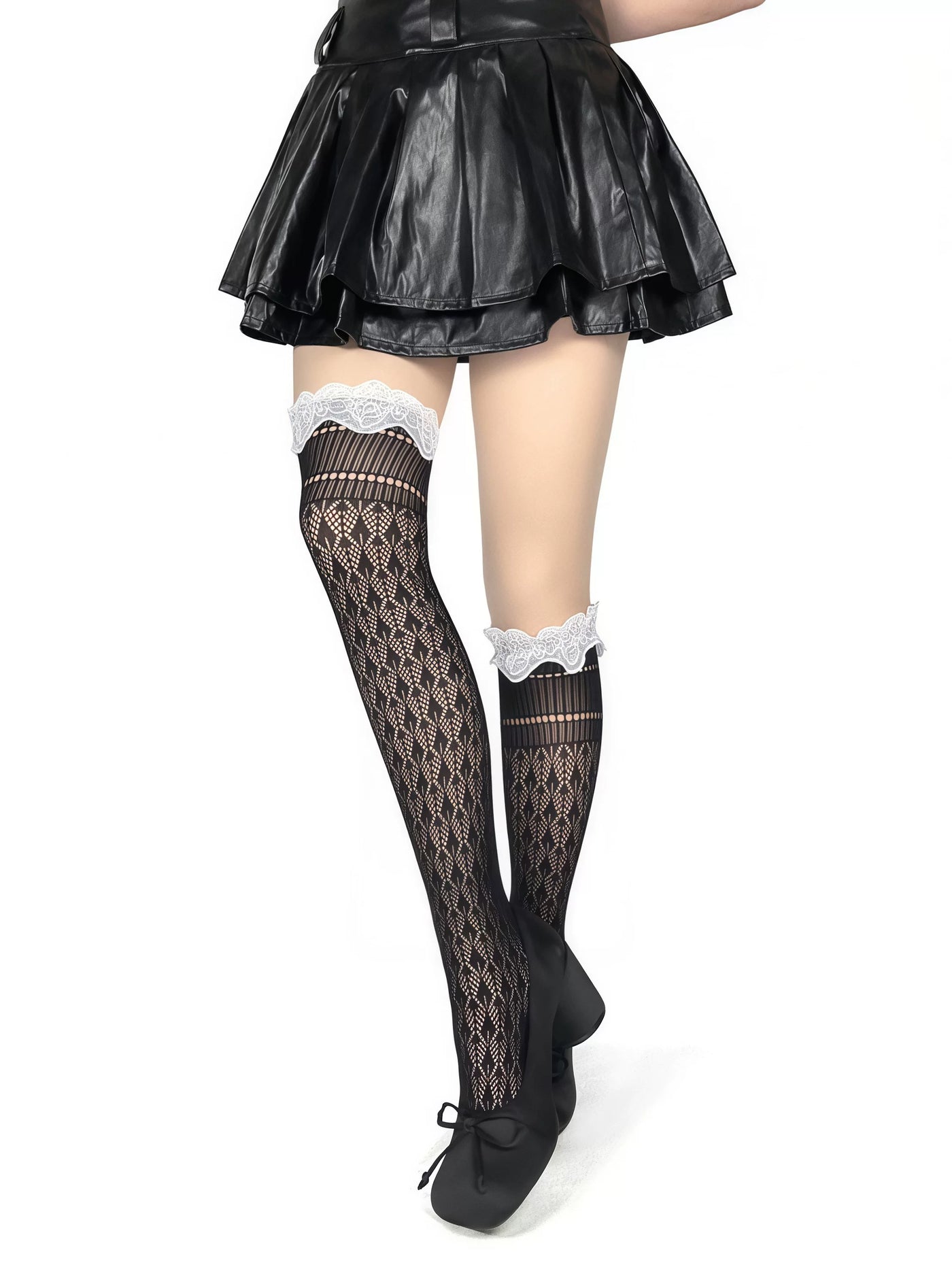 White Socks - Dimensional Lace - Openwork Over-the-Knee Socks with Lace Trim