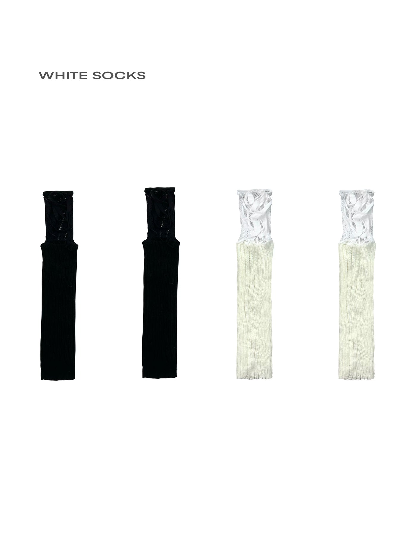 White Socks - Ballet Knit - Knit Slouch Socks with Fishnet Lace-up Panels