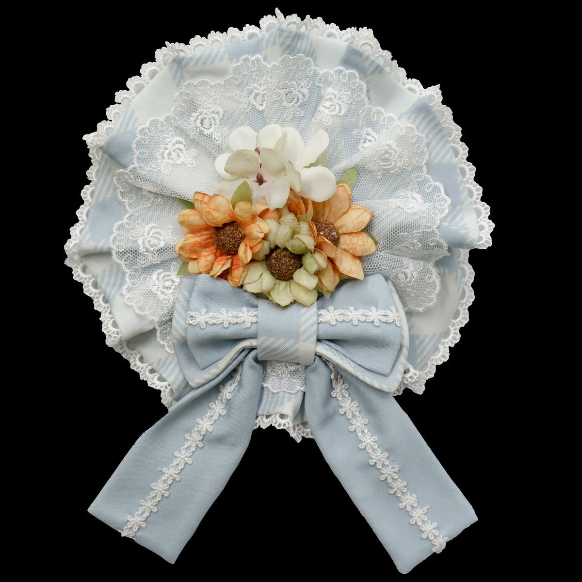 Chaton Jardin - Sunny Cat - Sweet Lolita cat-ear KC or dual-use flower brooch with plaid bow accents - product detail 3