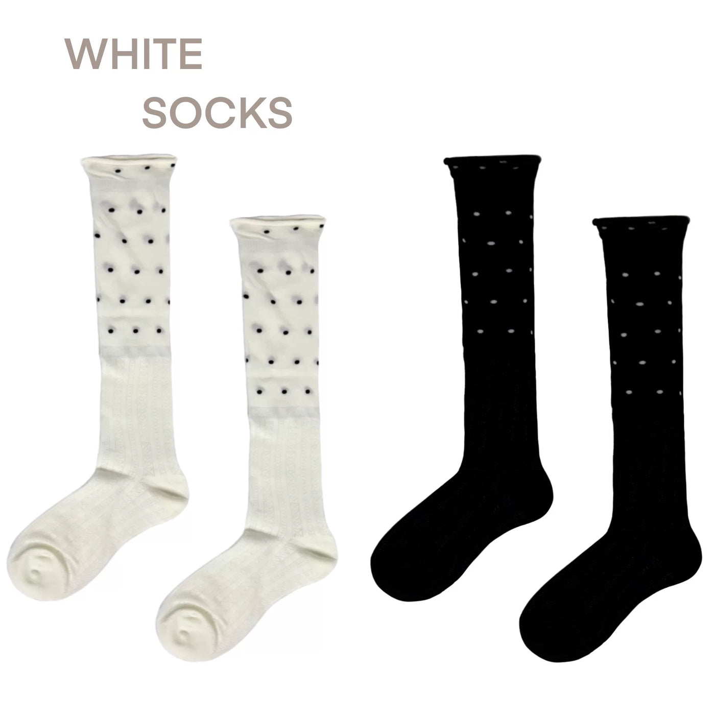 White Socks - Polka Dot - Mid-Calf Socks