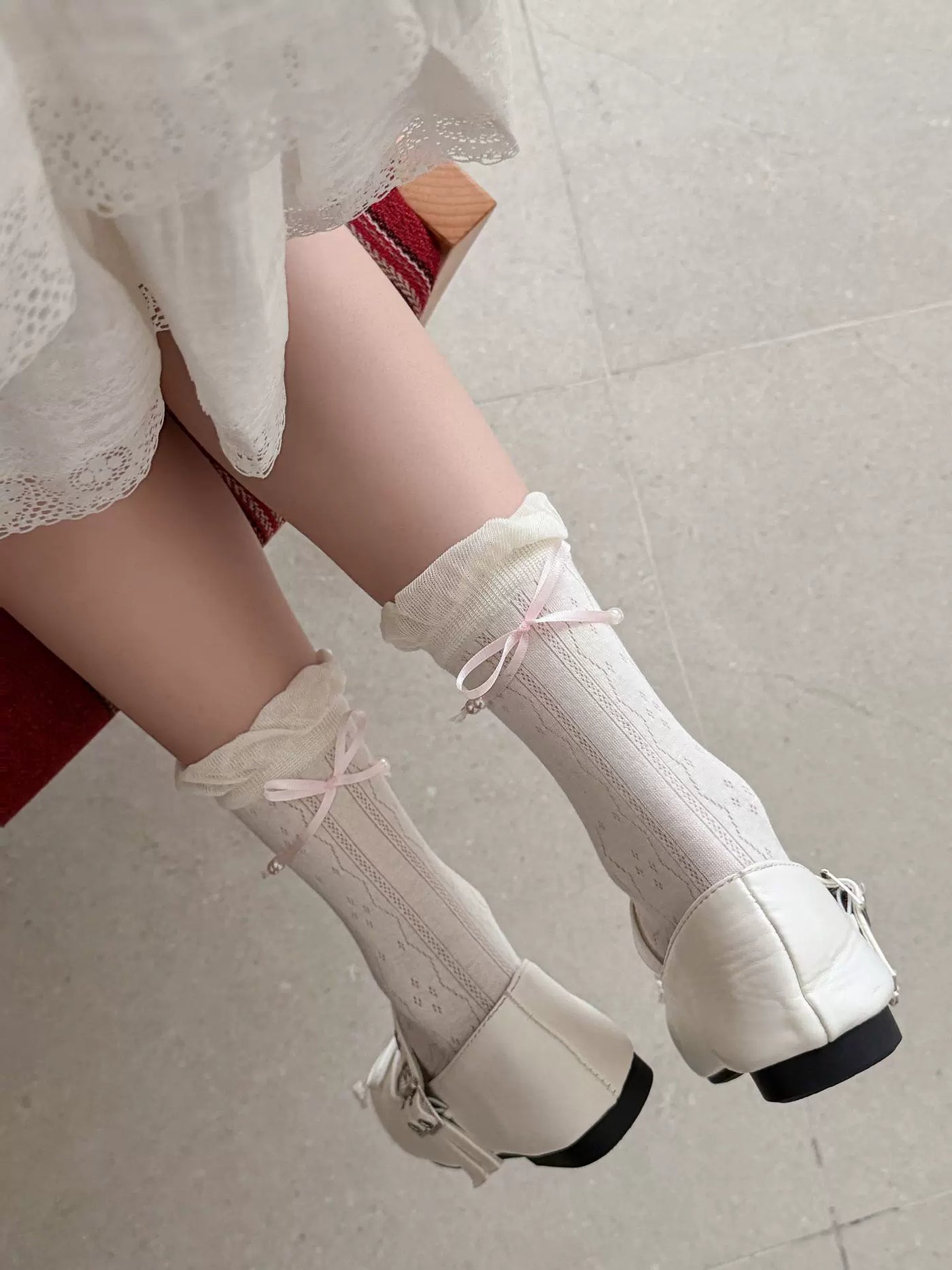 Fantasy Doll - Ballet Bow - Mid-Calf Socks with Pink Bow and Floral Options