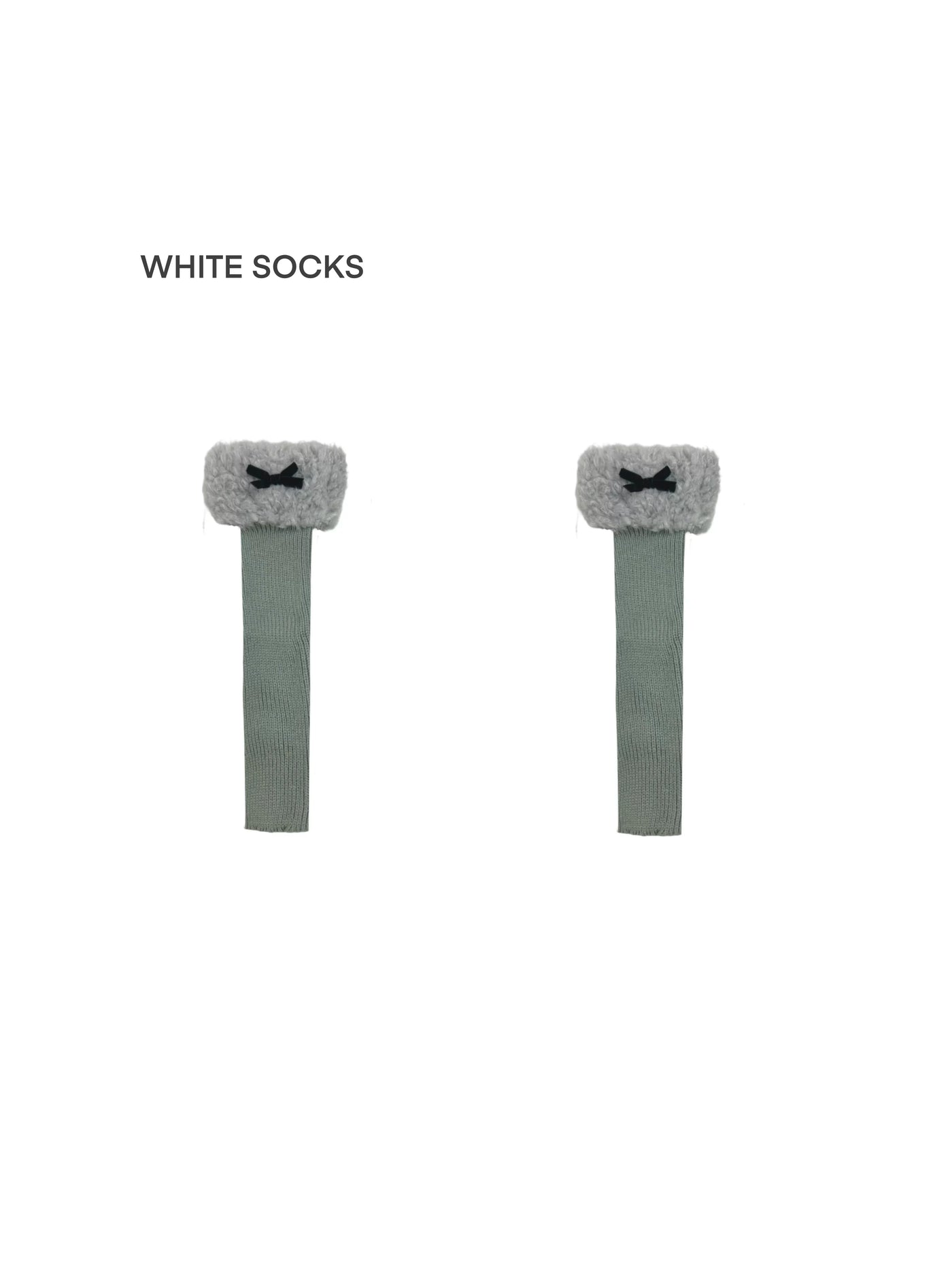 White Socks - Fleece Bow - Stirrup Knit Leg Warmers with Fleece Cuffs