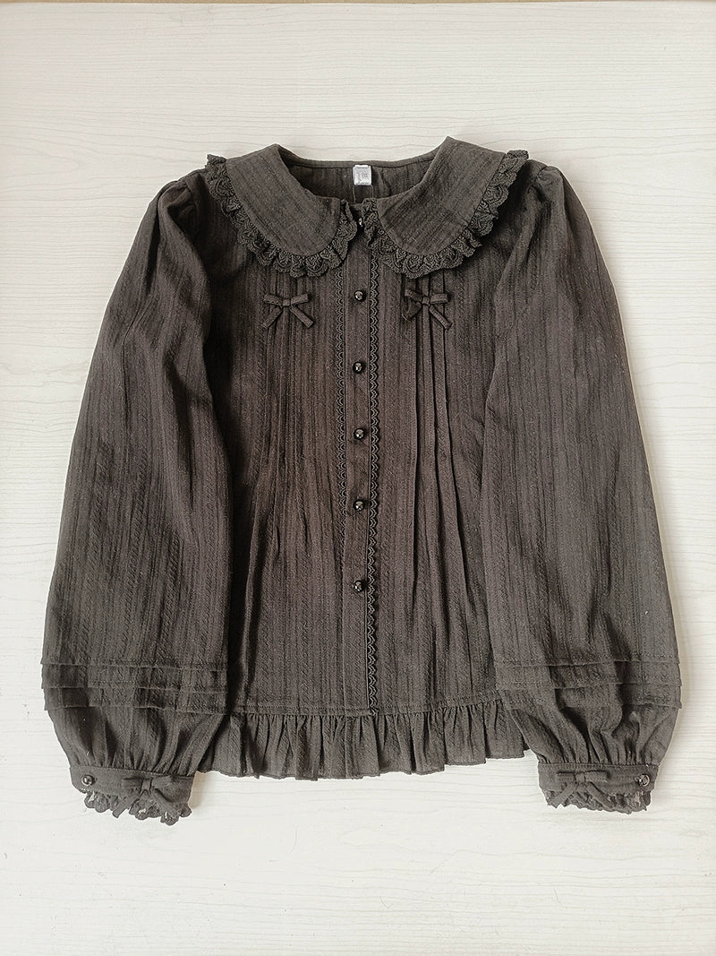 Youlan Lane - Cotton Sweet Lolita - Lolita Blouse with Peter Pan Collar and Bow Accents