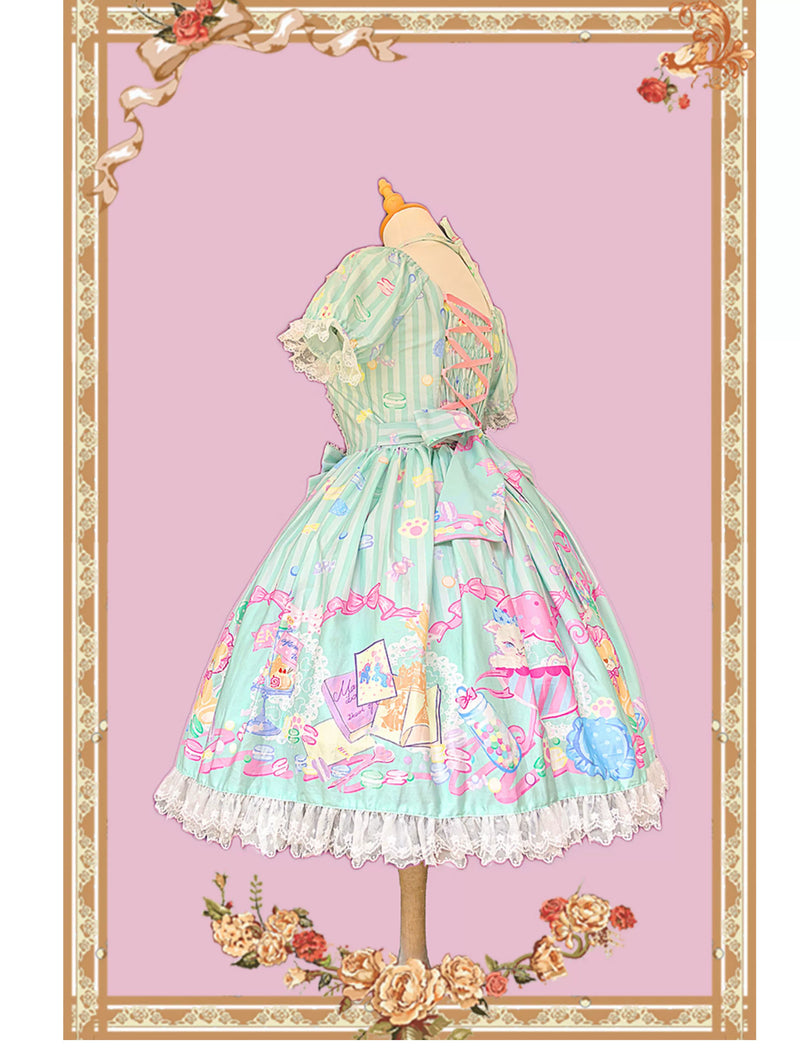 Infanta - Macaron Dolly House - Sweet Lolita OP Printed Dress, Side Zipper