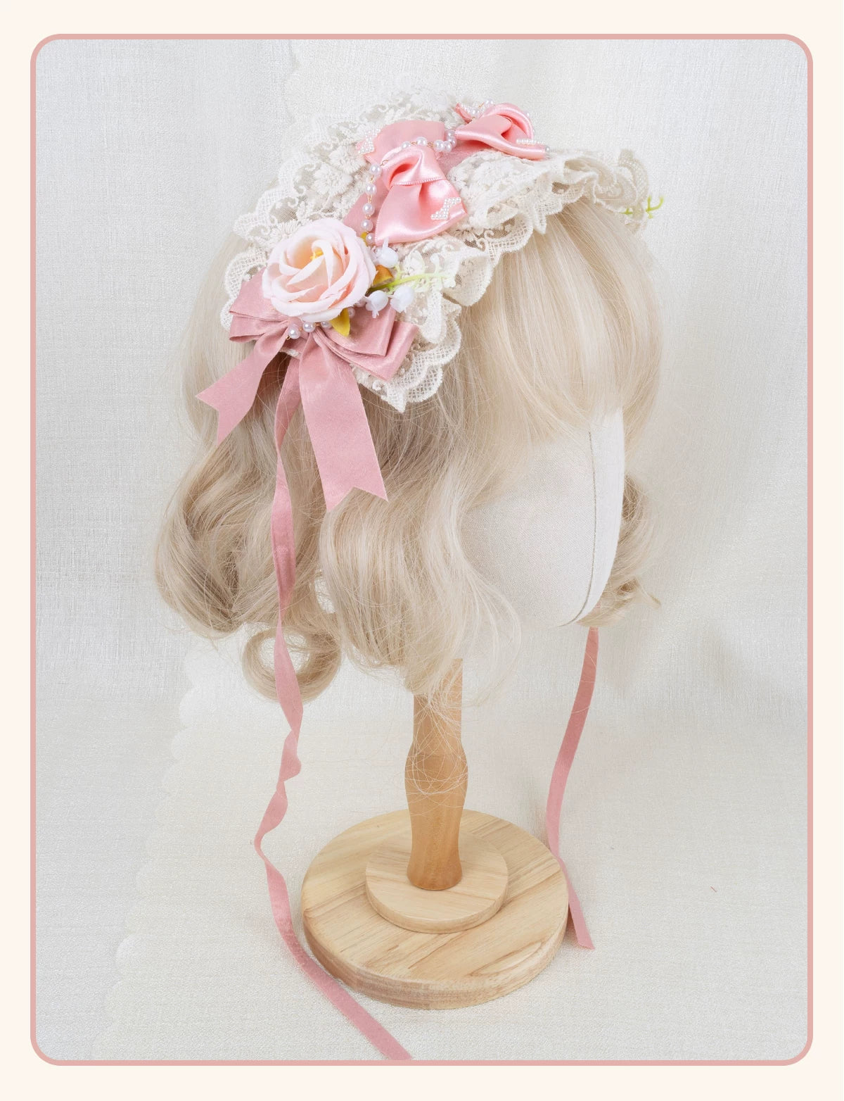 Stardust Rose - Rose Heart - Lace Headband with Rose and Heart Details
