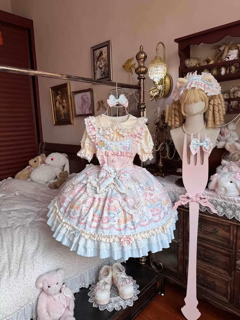 Salty Dots - Sweet Lolita Dessert Print - One-piece dress with tiered
