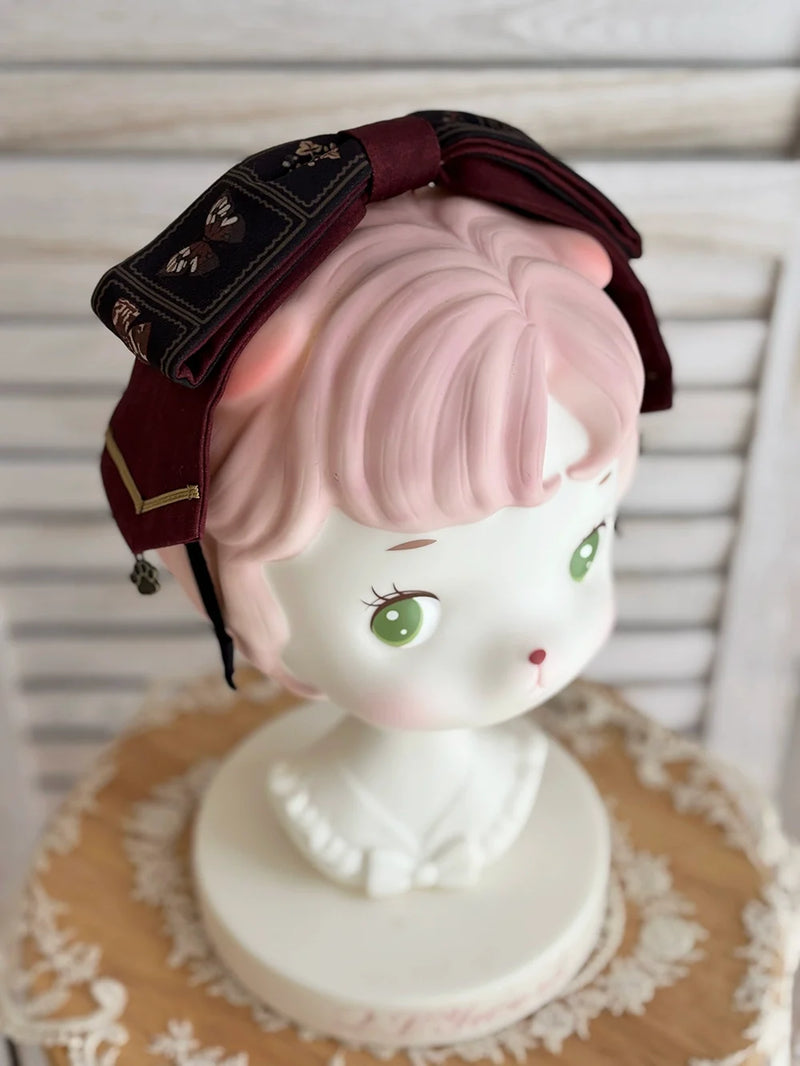 German Bookshelf - Classic Lolita Headdress, Socks, Necklace, Brooch Burgundy KC