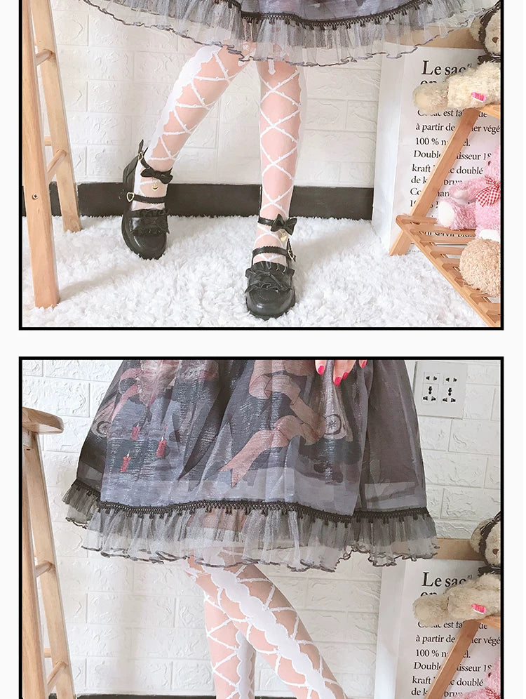 roji roji - Thorns Kiss - White or Black Calf Socks and Pantyhose with Crossed-Thorn Pattern