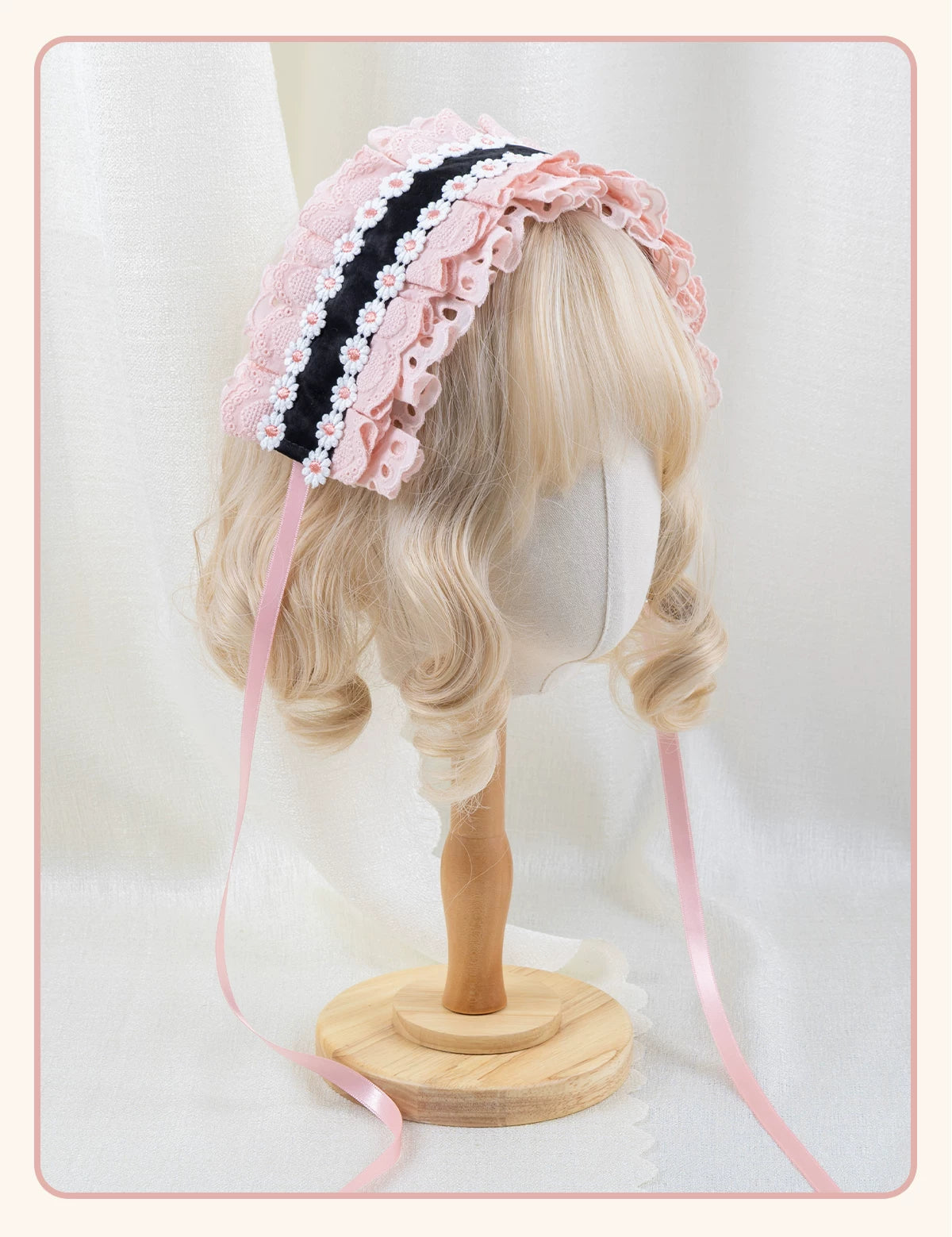 Stardust Rose - Sweet-Cool Polka Dot - Black or Pink Headbands and Flat Caps with Lace Bows