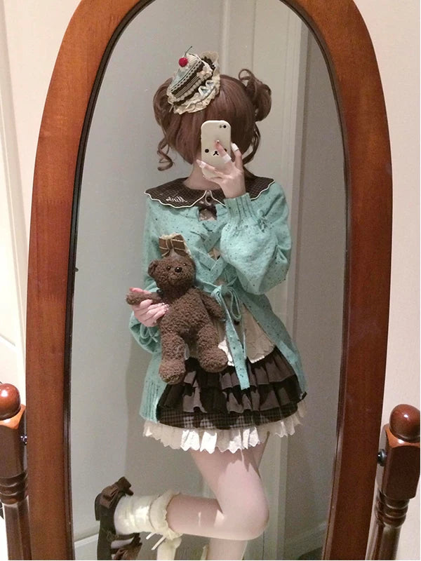 Creamy - Mint Sweet Set - Three-piece Lolita set with a knit jacket