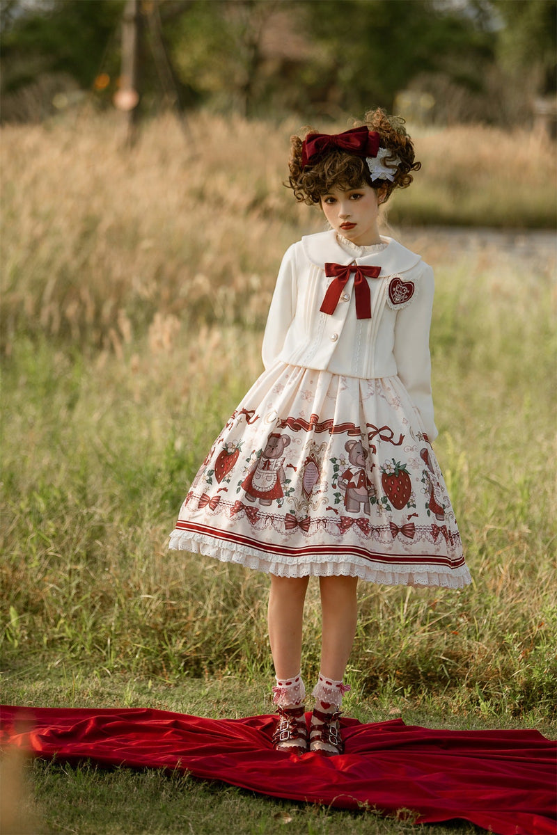 Designer's Gift - Christmas New Year Winter - White Coat and JSK Dress with Red Bow - product detail 10